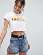 Prettylittlething L'amour Rainbow Cropped T-shirt - White