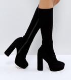 Asos Cappucino Wide Fit Platform Knee Boots - Black
