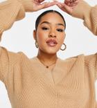 Simply Be V Neck Knitted Sweater In Camel-neutral