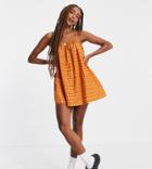 Collusion Linen Summer Dress In 70s Gingham Print-orange