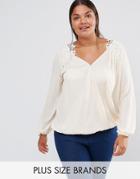 Lovedrobe Wrap Back Lace Shoulder Top - Cream