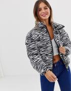Brave Soul Padded Jacket In Zebra Print-black