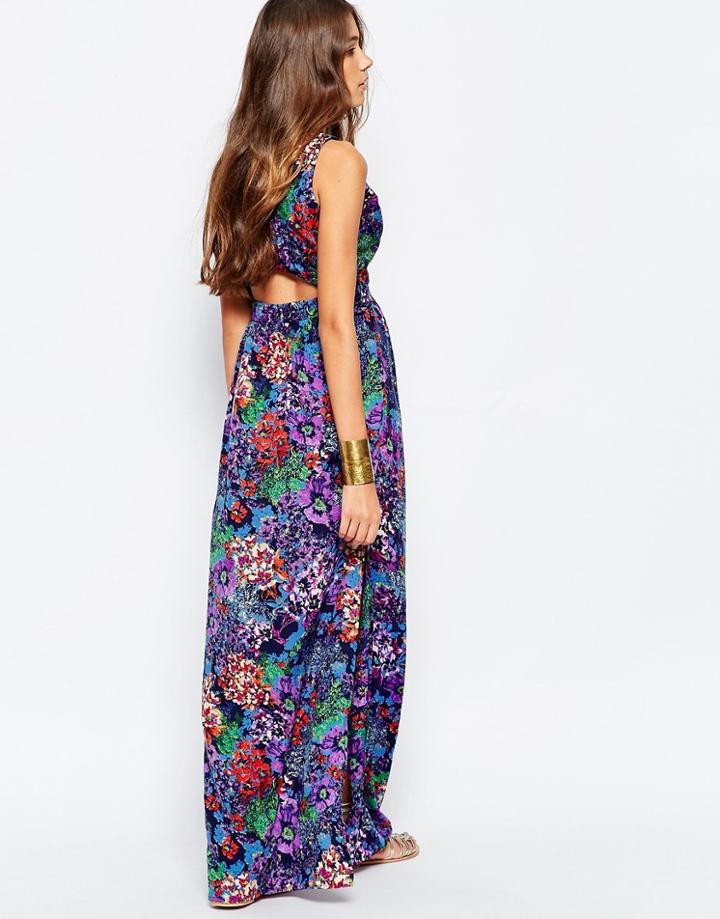 Mela Loves London Floral Open Back Maxi Dress - Purple