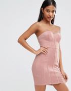 Naanaa Suedette Bandeau Bodycon Dress With Corset Detail - Pink