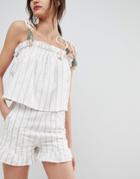 Neon Rose Shorts With Ruffle Hem Two-piece - Cream