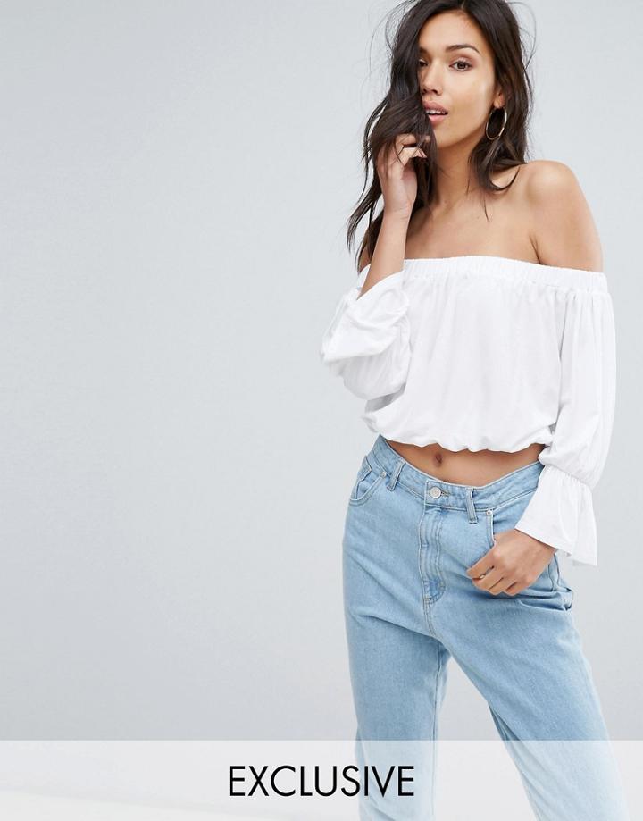 Missguided Bardot Crop Top - White
