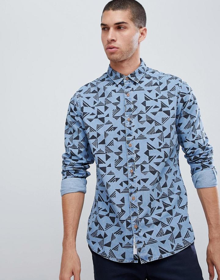 Only & Sons Slim Fit All Over Print Shirt - Blue