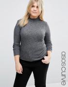 Asos Curve Turtleneck Top With Space Dye - Gray
