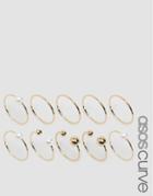 Asos Curve Pack Of 10 Faux Pearl Open & Mixed Rings - Gold