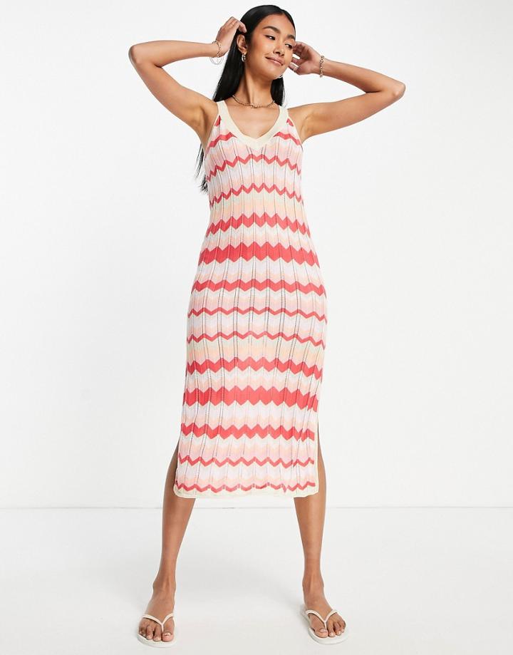 River Island Chevron Midi Dress In Pink