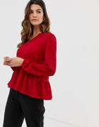 Yas Lumine Blouse With Frill Hem Detail - Red