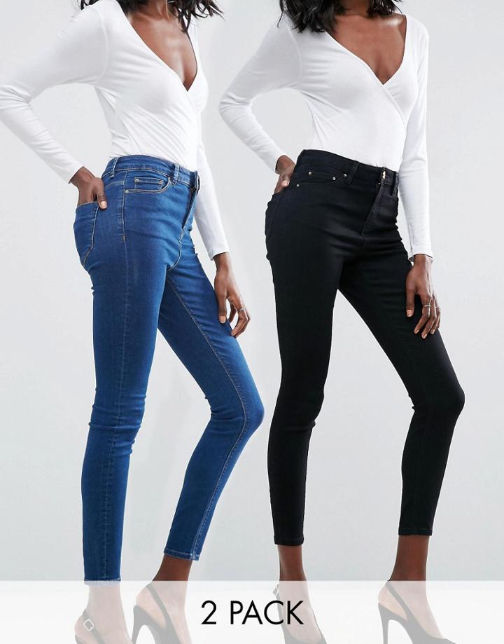 Asos Ridley Skinny Jeans 2 Pack In Black And Kelsey Blue Wash - Multi