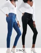 Asos Ridley Skinny Jeans 2 Pack In Black And Kelsey Blue Wash - Multi