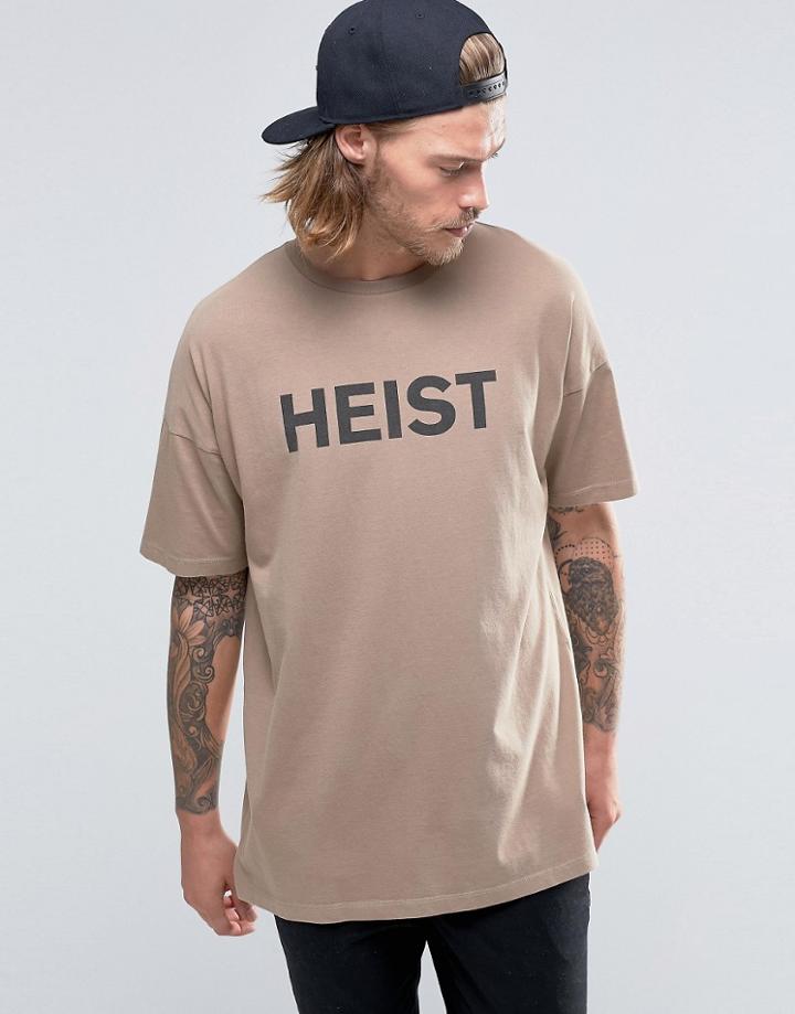 Asos Oversized T-shirt With Washed Front Print - Beige