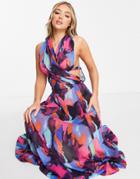 Asos Design Maxi Beach Dress In Smudge Abstract Print-multi