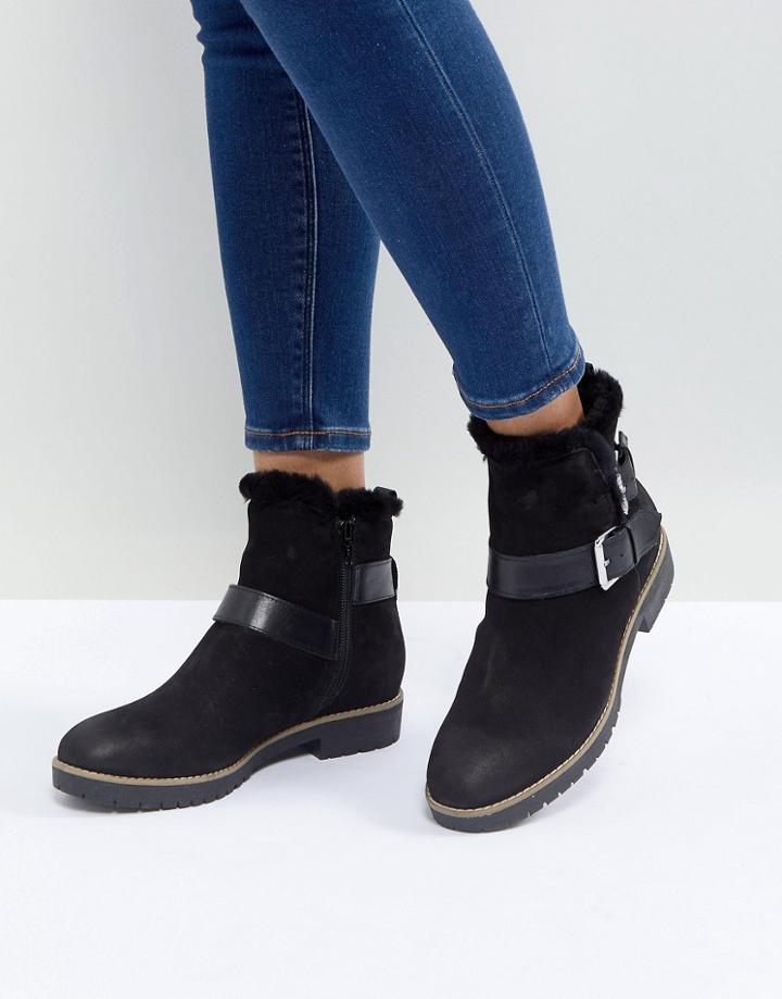 Dune London Persia Leather Faux Fur Lined Boots - Black