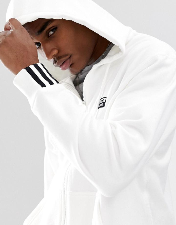 Adidas Originals Ryv Logo Print Hoodie In White - White