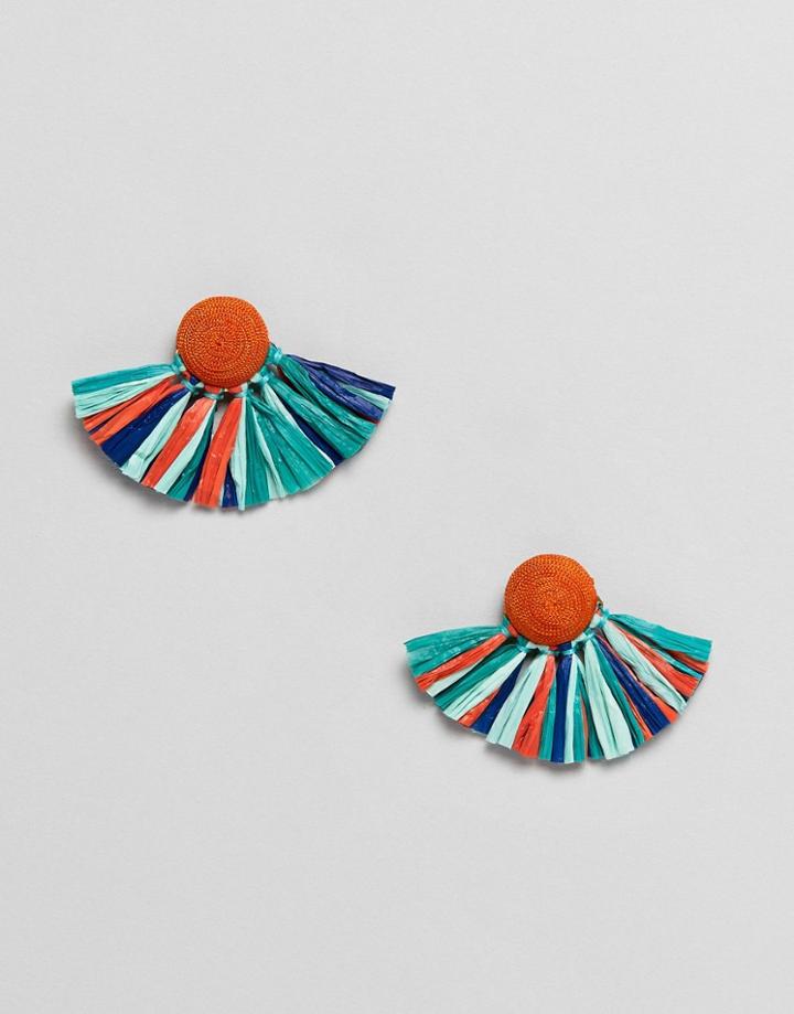 Mango Raffia Stud Fan Earring In Multi - Multi