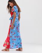 Liquorish Wrap Front Midi Dress In Mixed Floral Print - Multi