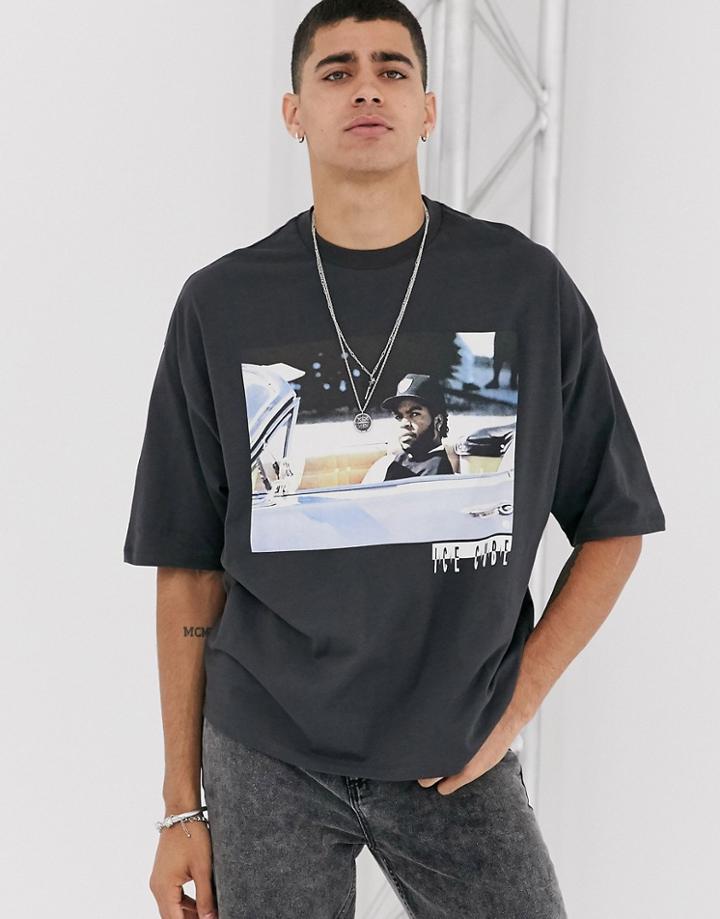 Asos Design Ice Cube Oversized T-shirt In Washed Black