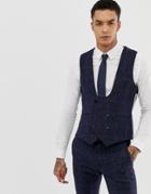 Twisted Tailor Super Skinny Vest In Navy Tweed Check - Navy