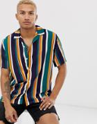 Asos Design Relaxed Retro Stripe Shirt In Green