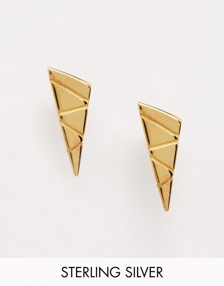 Asos Gold Plated Sterling Silver Triangle Etched Earrings - Gold