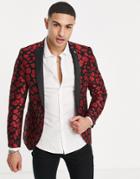 Twisted Tailor Blazer In Black With Red Leopard Jacquard