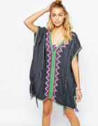 Surf Gypsy Embroidered V Neck Beach Cover Up - Pebble Gray
