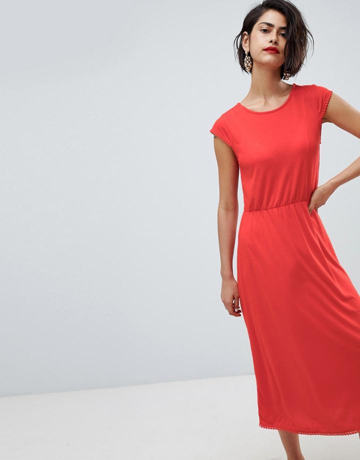 Vero Moda Midi Dress With Trim - Red