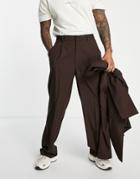 Asos Design Wide Leg Suit Pants In Chocolate Brown