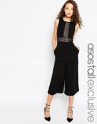 Asos Tall Premium Jumpsuit With Lace Inserts - Black