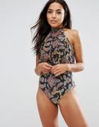 Asos Fuller Bust Paisley Glam Print Swimsuit Dd-g - Multi