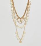 Asos Design Curve Exclusive Multirow Necklace With Shell And Pearl Charms In Gold - Gold