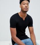 Asos Design Tall Muscle Fit T-shirt With Raw Notch Neck In Black - Black