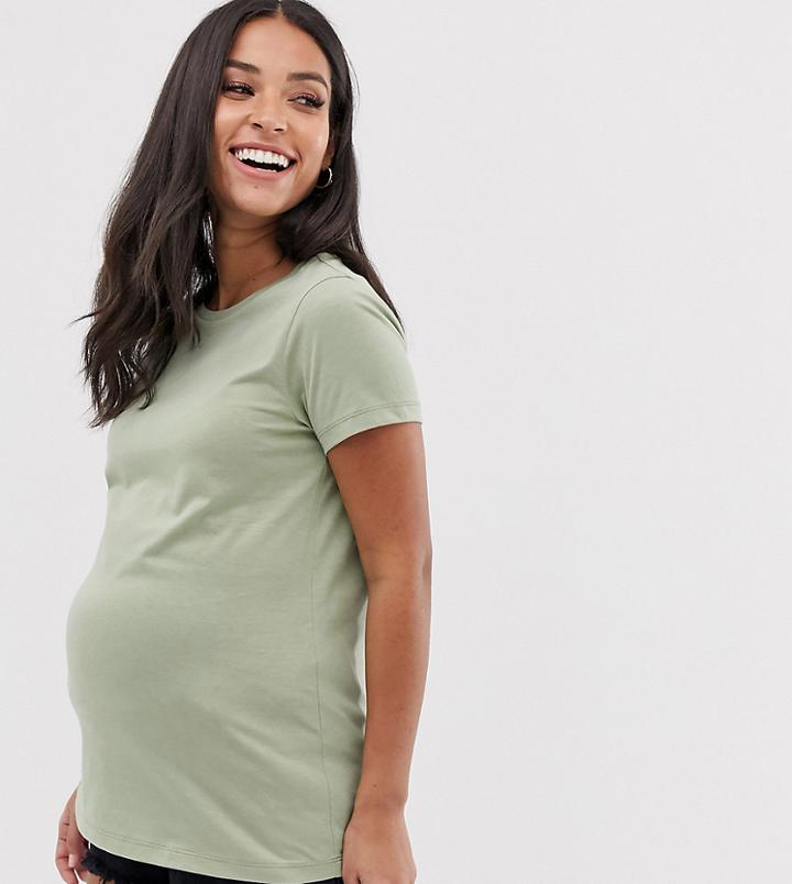 Asos Design Maternity Ultimate T-shirt With Crew Neck In Khaki-green