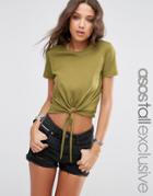 Asos Tall T-shirt With Knot Front - Khaki