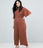 Fashion Union Plus Jumpsuit With Kimono Sleeves And Shirring Panel - Brown