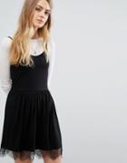 Brave Soul Lace Trim Skater Dress - Black
