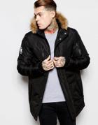 Good For Nothing Parka With Faux Fur Hood - Black