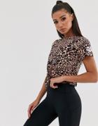 Asos 4505 Knot Front Tee In Leopard - Multi