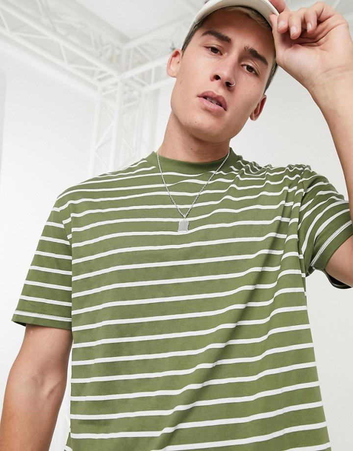 Asos Design Relaxed Stripe T-shirt In Organic Cotton-green