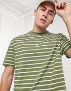 Asos Design Relaxed Stripe T-shirt In Organic Cotton-green