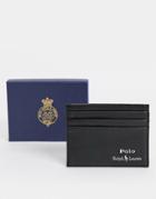 Polo Ralph Lauren Bifold Leather Cardholder In Black With Silver Foil Logo