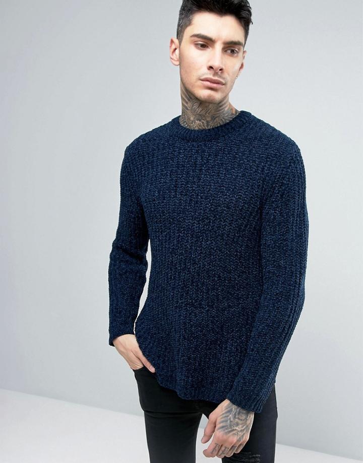 Asos Chenille Sweater In Navy - Navy