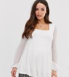 Asos Design Maternity Square Neck Top With Mesh Sleeve In Cream - Cream