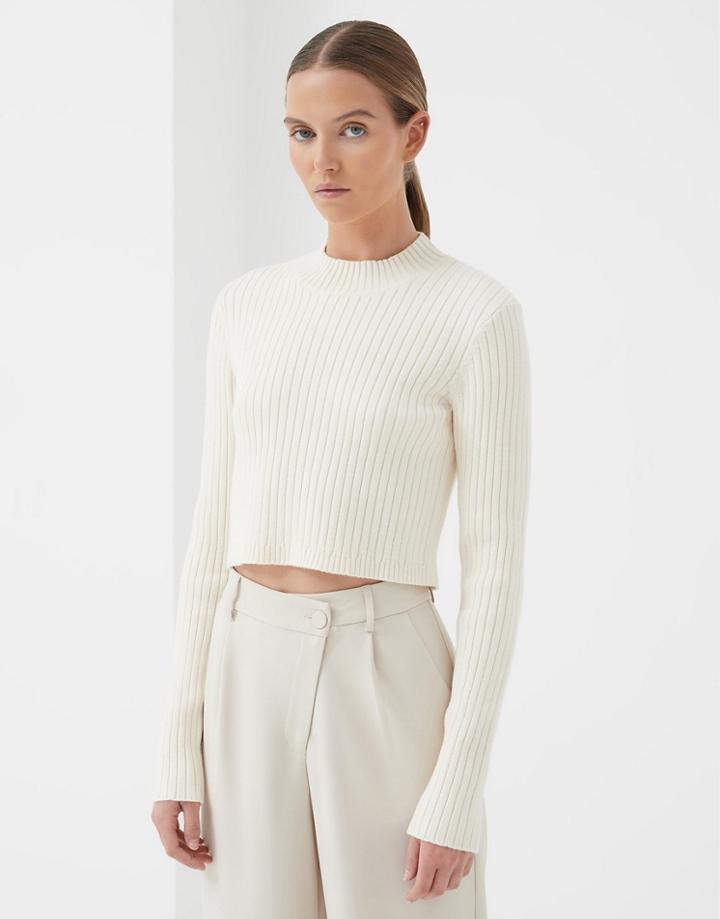 4th & Reckless Knitted Cropped Sweater In Cream-white