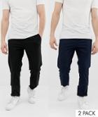 Asos Design 2 Pack Slim Chinos In Black & Navy Save - Multi