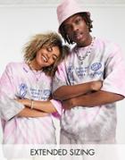 Asos Daysocial Unisex Oversized T-shirt With Spiral Tie Dye And Multi Graphic Prints In Pink