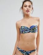 Asos Mix And Match Longline Bandeau Bikini Top In Rainforest Print - M